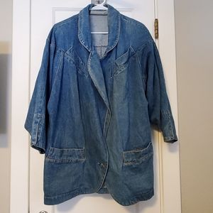 East West Vintage Women's Medium Denim Jean Jacket shoulder pads short sleeve